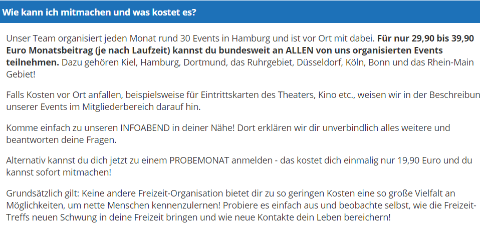 Freizeit-Treff.com - Kosten