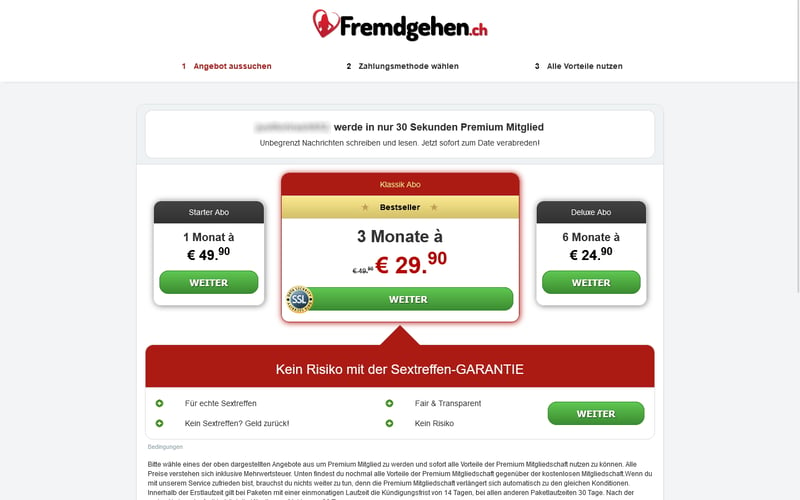 Fremdgehen.ch Kosten
