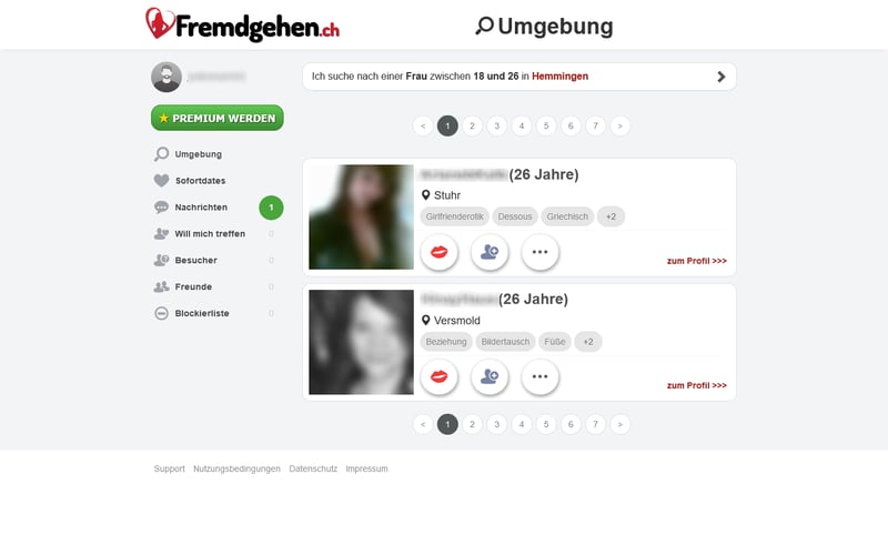Fremdgehen.ch Mitgliederbereich