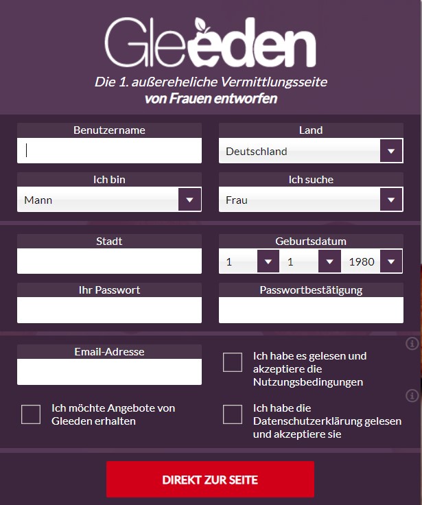 de.gleeden.com - Anmeldung