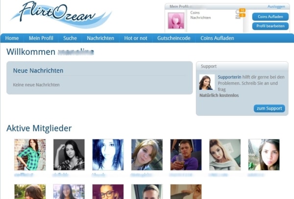 flirtozean.com - Mitgliederbereich