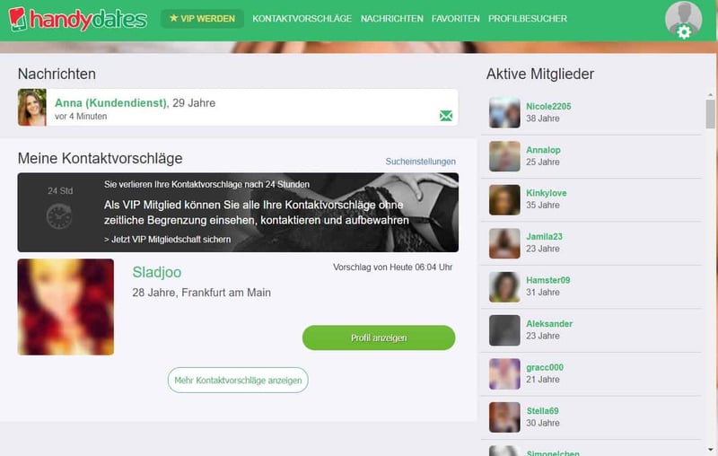 Testbericht - handydates.live Mitgliederbereich