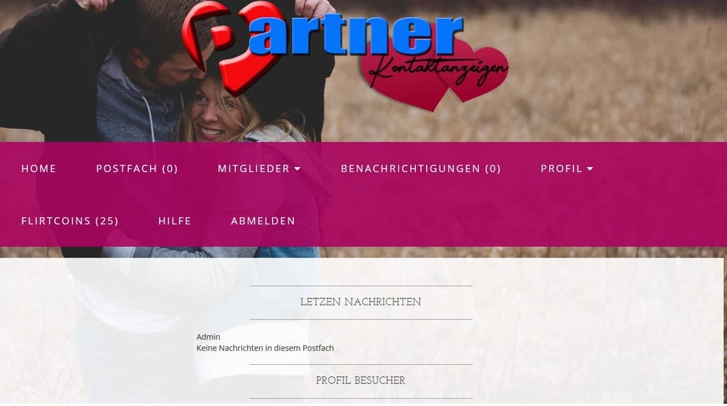 Mitgliederbereich auf Partner-kontaktanzeigen.de