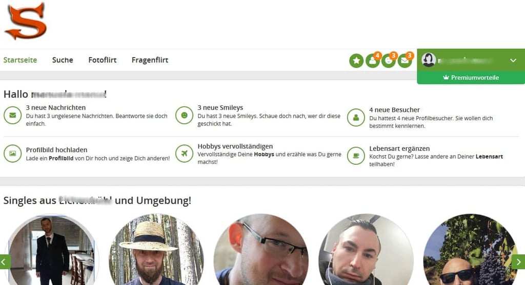 Der Mitgliederbereich von Singles.Sangrio.de
