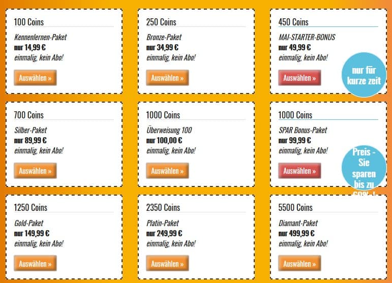 Premiumpakete auf Liebeszirkel.net