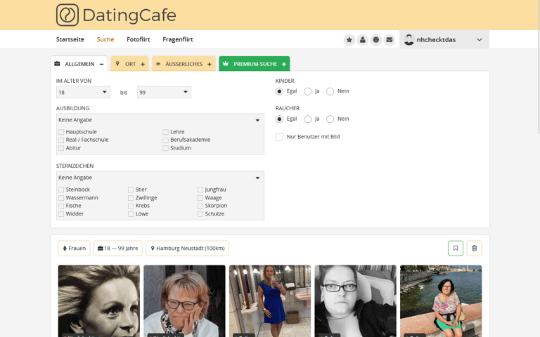 DatingCafe.de Suchfunktion