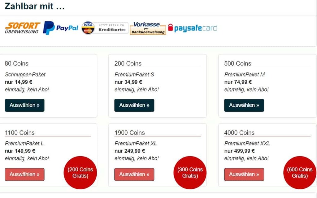 geheimertreff.com - Kosten Coins