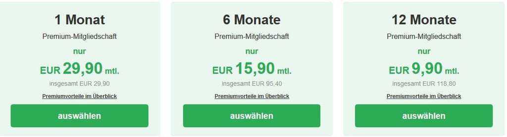 Die Preise für eine Premiummitgliedschaft auf Singles.inSchwaben.de