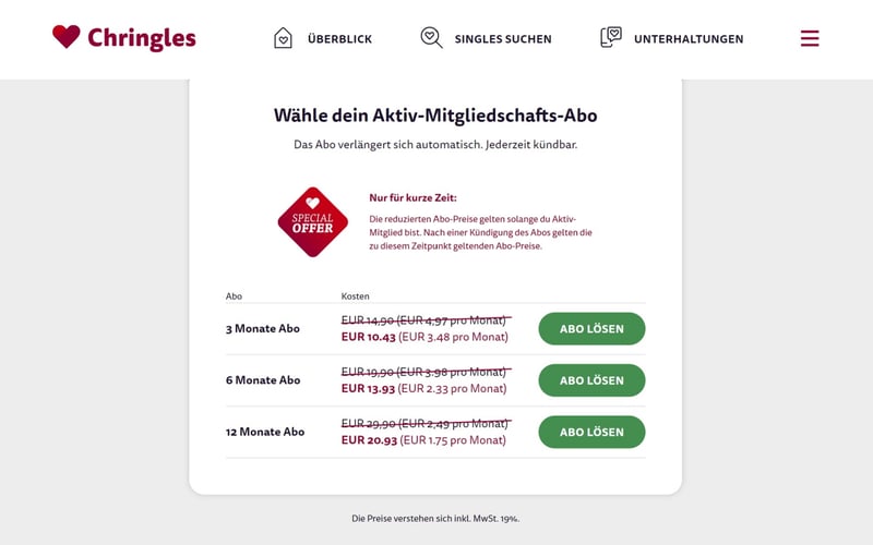 Chringles.de Kosten